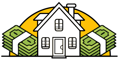 Homes with money floating in background