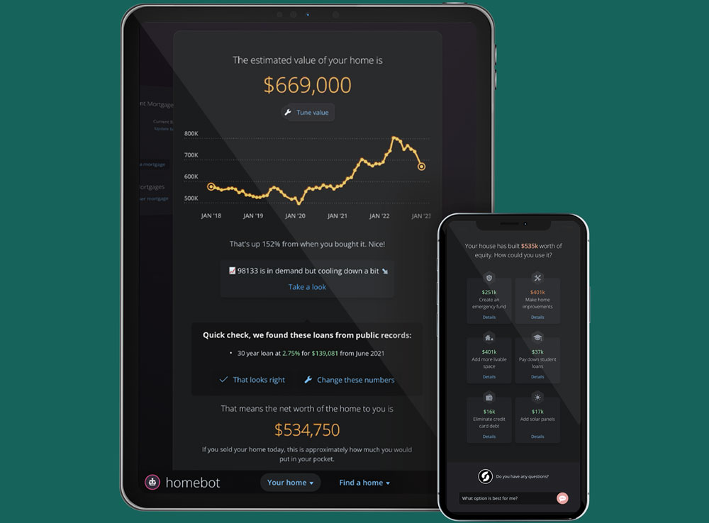 Homebot application on an iPad and an iPhone